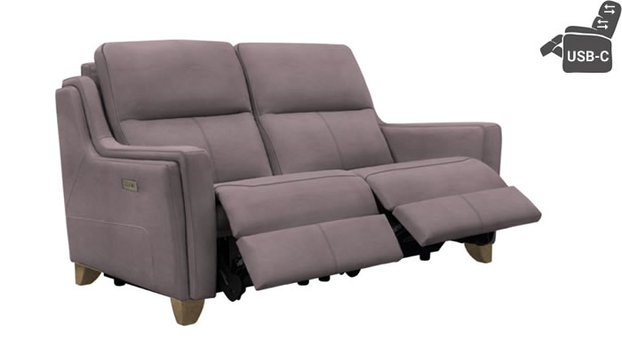 Parker Knoll Portland 2 Seat Double Power Plus Recliner Headrests Lumbar USB Revolution Truffle Leather Vintage Oak Leg